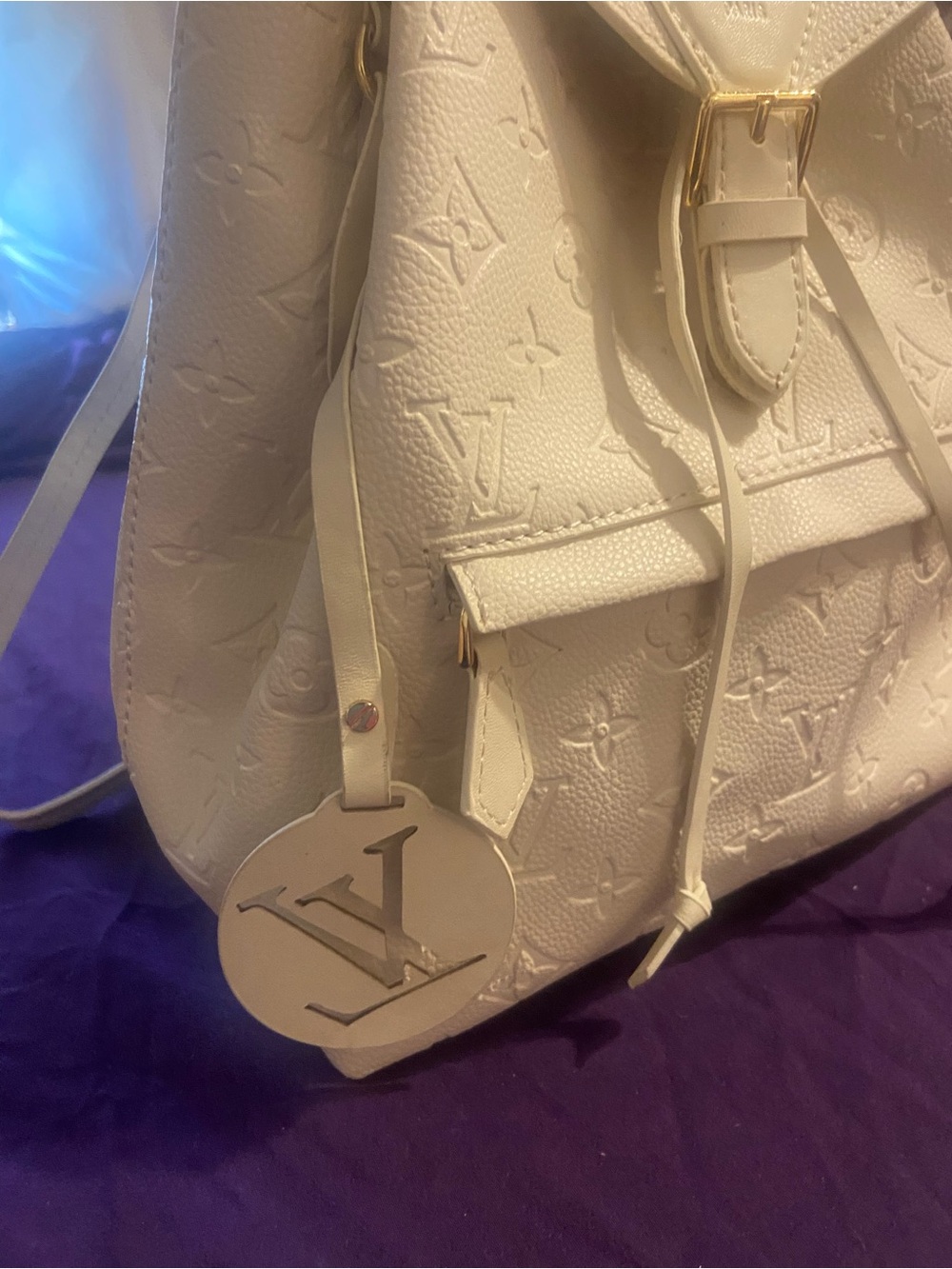 Cream Embossed Monogram Backpack - Picture 3 of 9